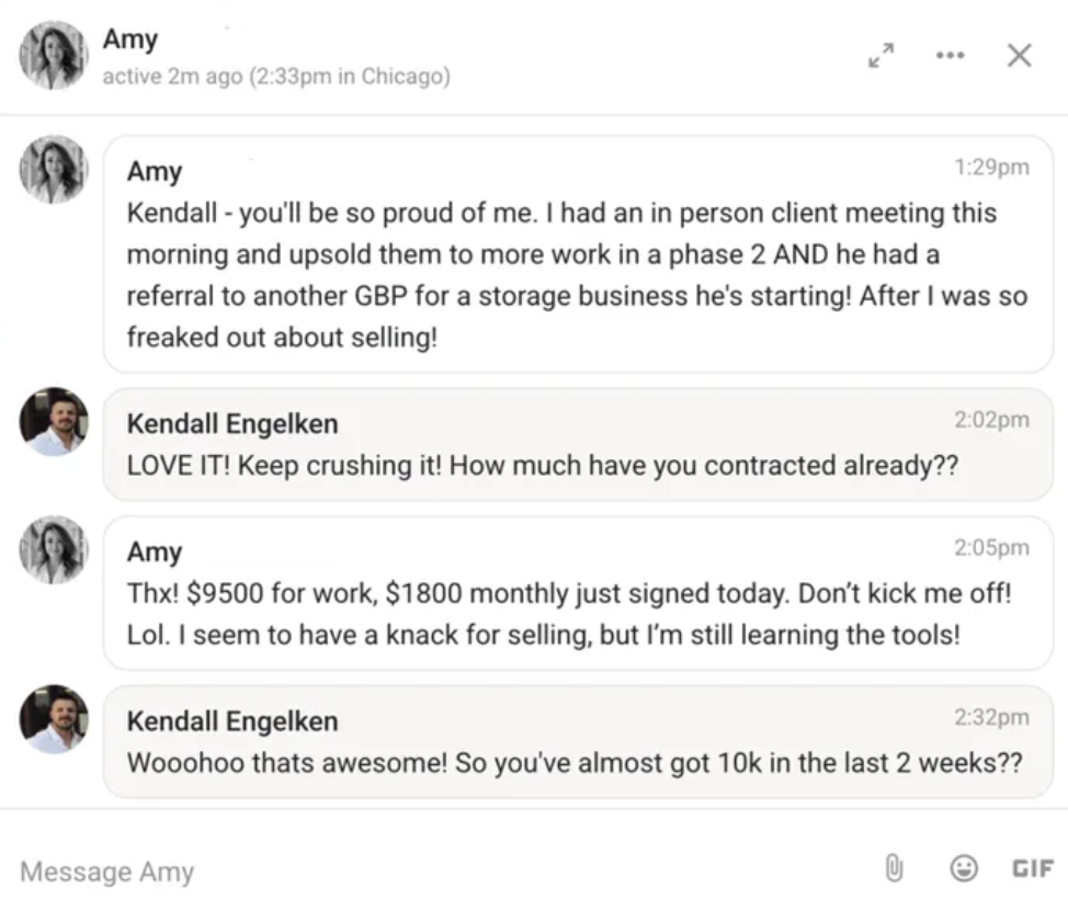 Amy — $9,500 in work and $1,800 monthly signed in one day